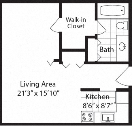 Studio   1  Bath   538 Sq. Ft. THE FITZGERALD Floor plan at The Langston Views, Washington, 20020